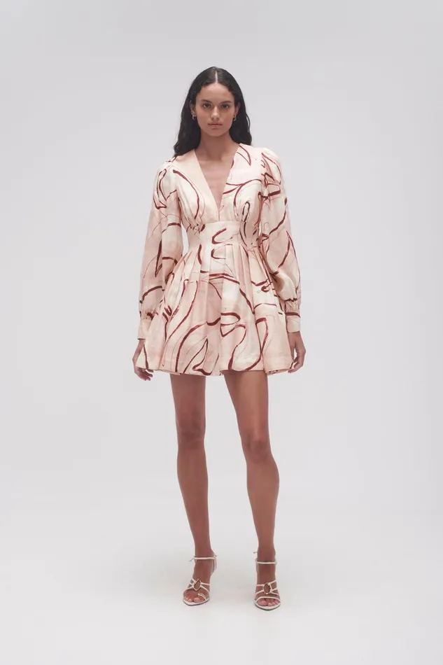 Women Amelia Plunge Mini Dress Whimsical Dove Aje Dresses