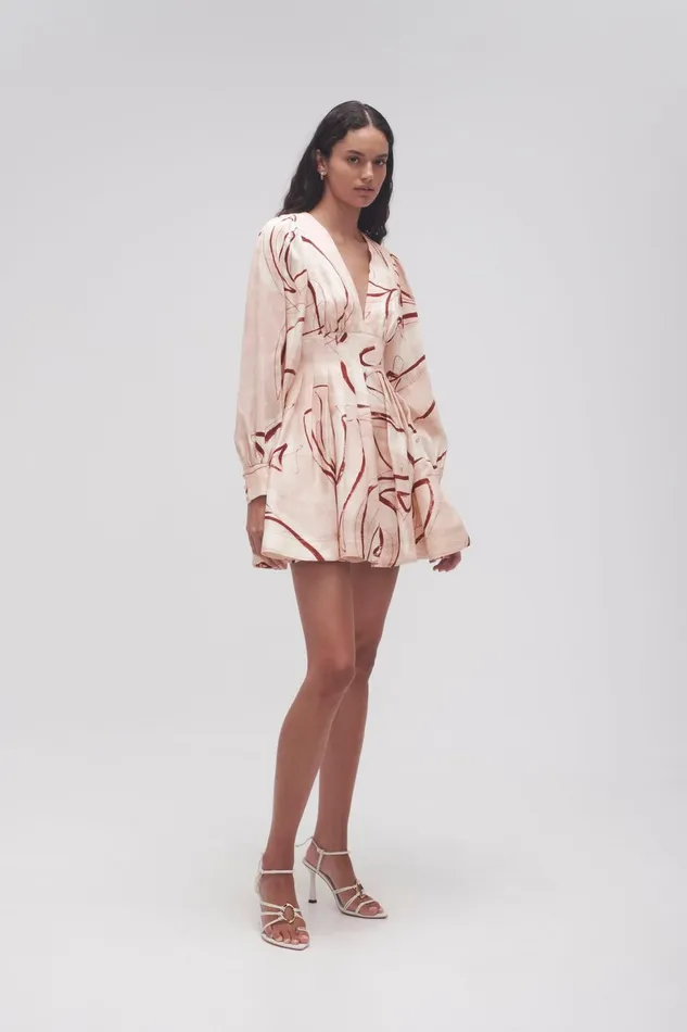 Women Amelia Plunge Mini Dress Whimsical Dove Aje Dresses