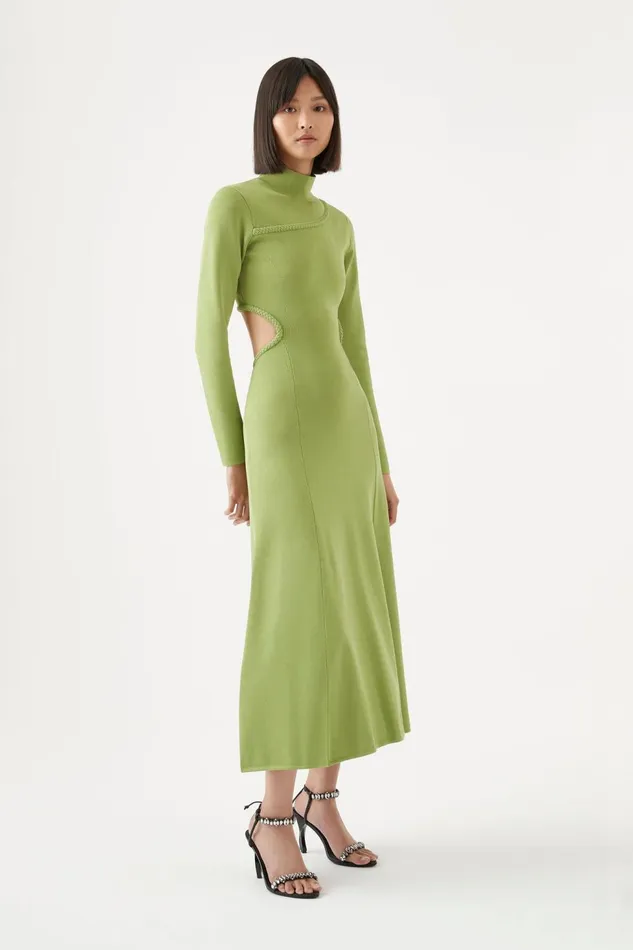 Women Amelie Braided Cut Out Knit Dress Verdant Green Aje Body and Crepe Knit