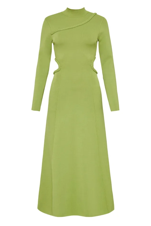 Women Amelie Braided Cut Out Knit Dress Verdant Green Aje Body and Crepe Knit