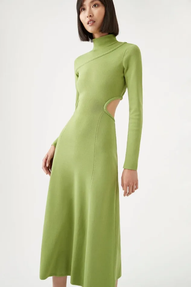 Women Amelie Braided Cut Out Knit Dress Verdant Green Aje Body and Crepe Knit