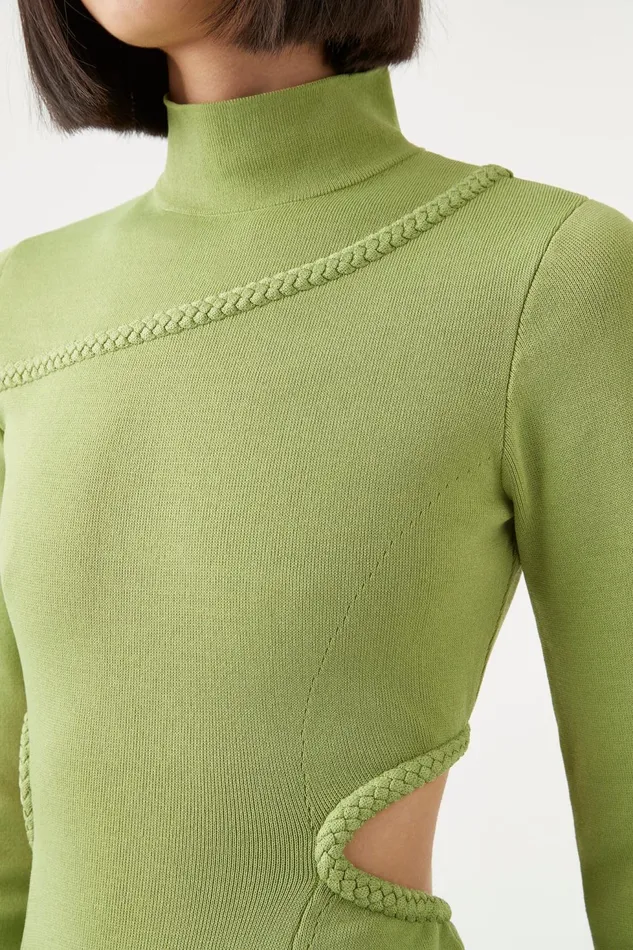 Women Amelie Braided Cut Out Knit Dress Verdant Green Aje Body and Crepe Knit