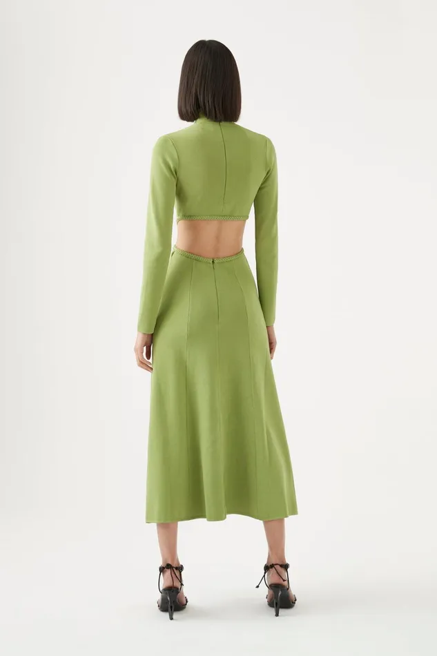 Women Amelie Braided Cut Out Knit Dress Verdant Green Aje Body and Crepe Knit