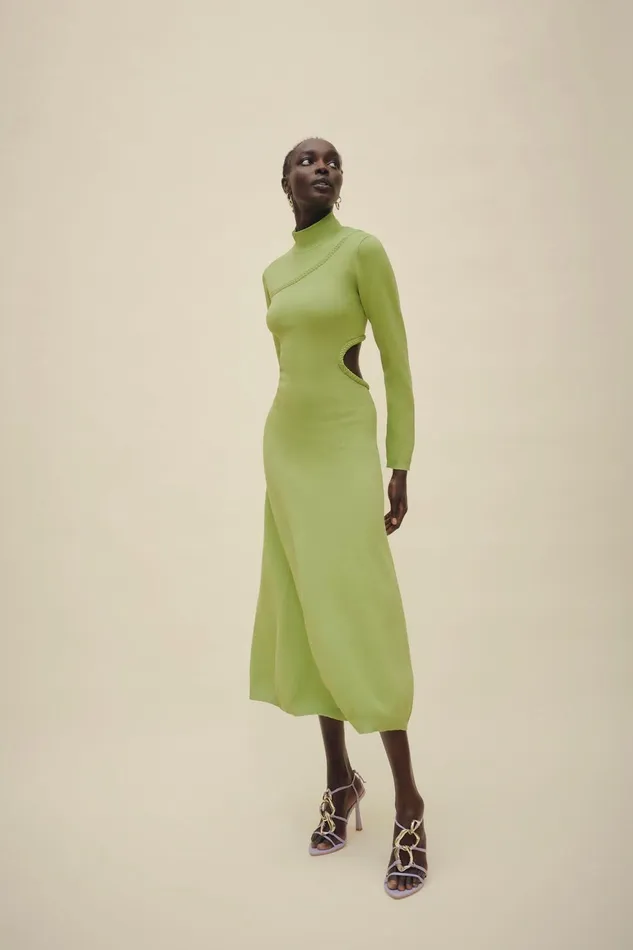 Women Amelie Braided Cut Out Knit Dress Verdant Green Aje Body and Crepe Knit