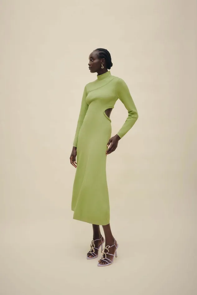 Women Amelie Braided Cut Out Knit Dress Verdant Green Aje Body and Crepe Knit