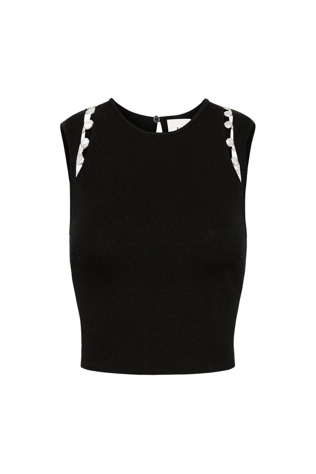 Women Analemma Pearl Knit Top Black Aje Body and Crepe Knit