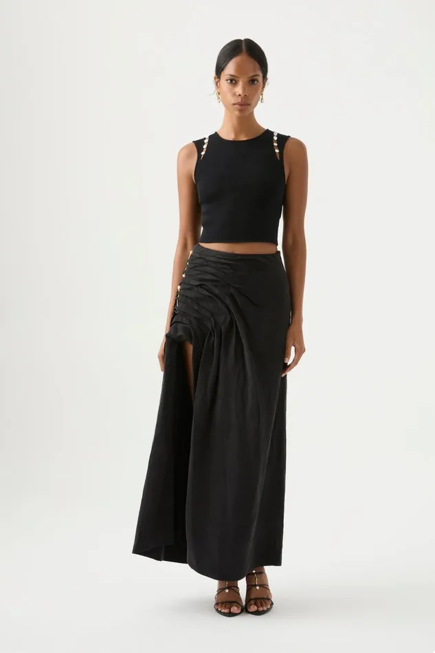 Women Analemma Pearl Knit Top Black Aje Body and Crepe Knit