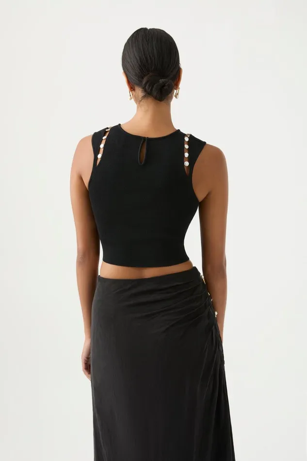 Women Analemma Pearl Knit Top Black Aje Body and Crepe Knit