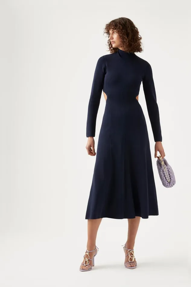 Women Anika Cut Out Knit Dress Navy Blue Aje Body and Crepe Knit