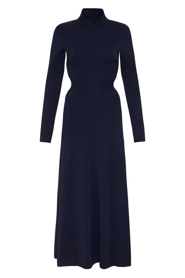 Women Anika Cut Out Knit Dress Navy Blue Aje Body and Crepe Knit