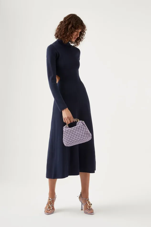 Women Anika Cut Out Knit Dress Navy Blue Aje Body and Crepe Knit