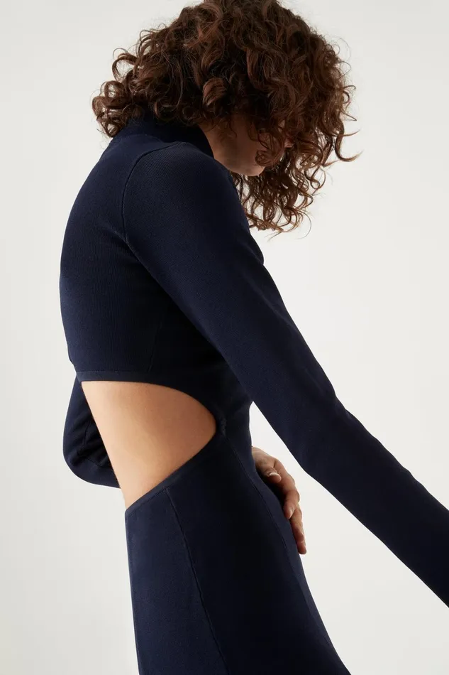 Women Anika Cut Out Knit Dress Navy Blue Aje Body and Crepe Knit