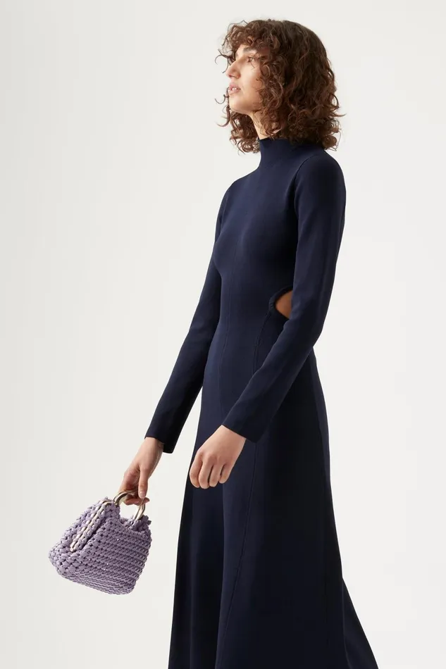 Women Anika Cut Out Knit Dress Navy Blue Aje Body and Crepe Knit