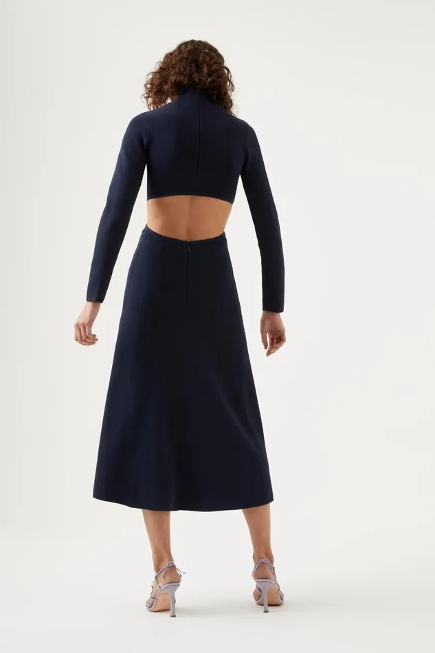 Women Anika Cut Out Knit Dress Navy Blue Aje Body and Crepe Knit