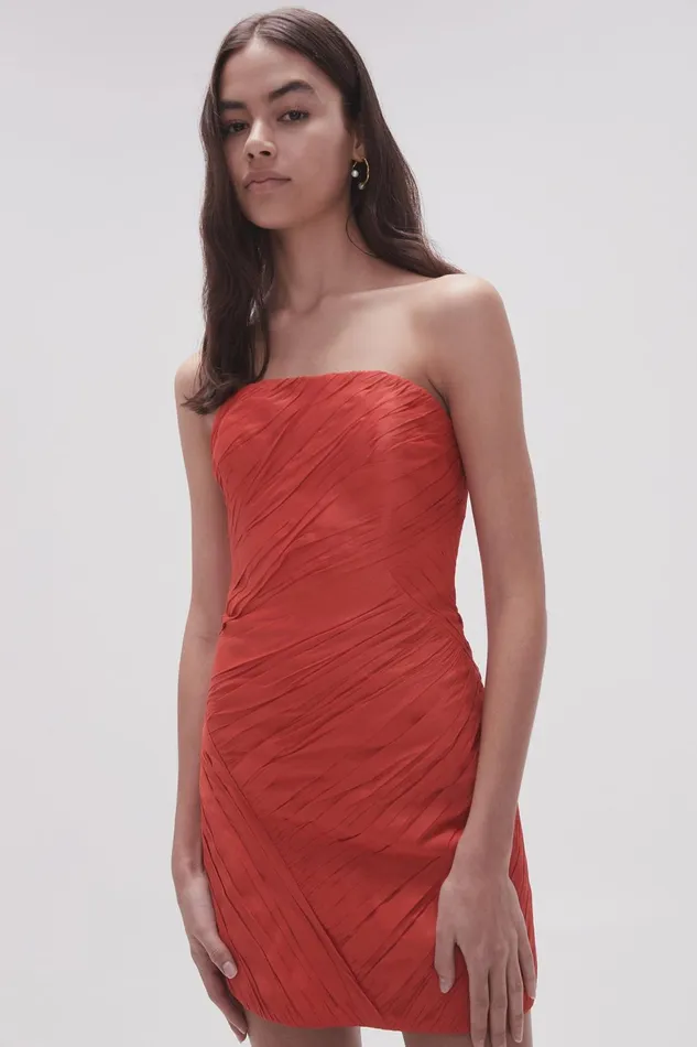 Women Anima Ruched Mini Dress Scarlet Red Aje Dresses