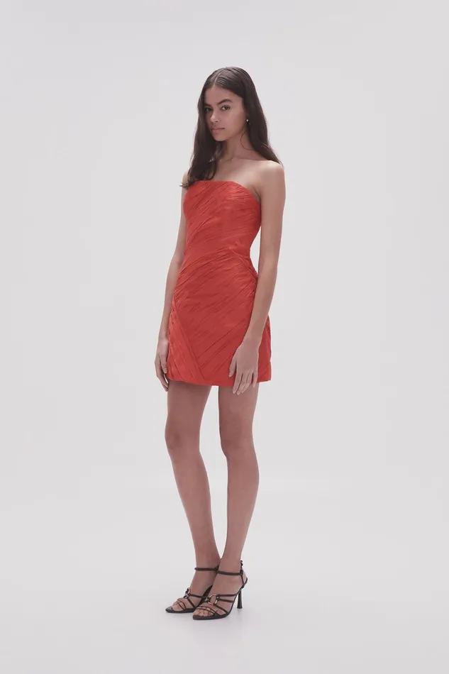 Women Anima Ruched Mini Dress Scarlet Red Aje Dresses