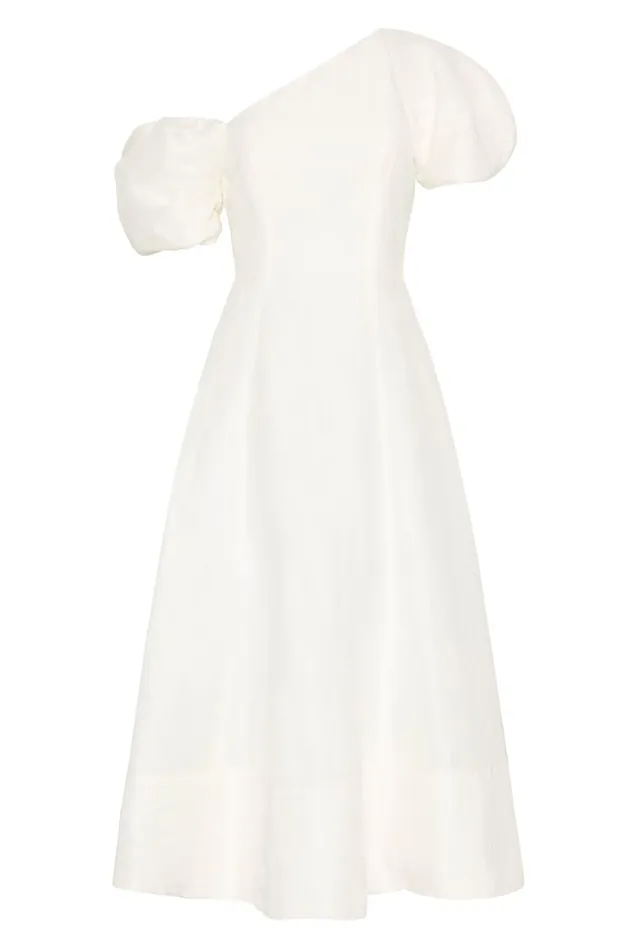 Women Arista Tulip Sleeve Midi Dress Ivory Aje Dresses