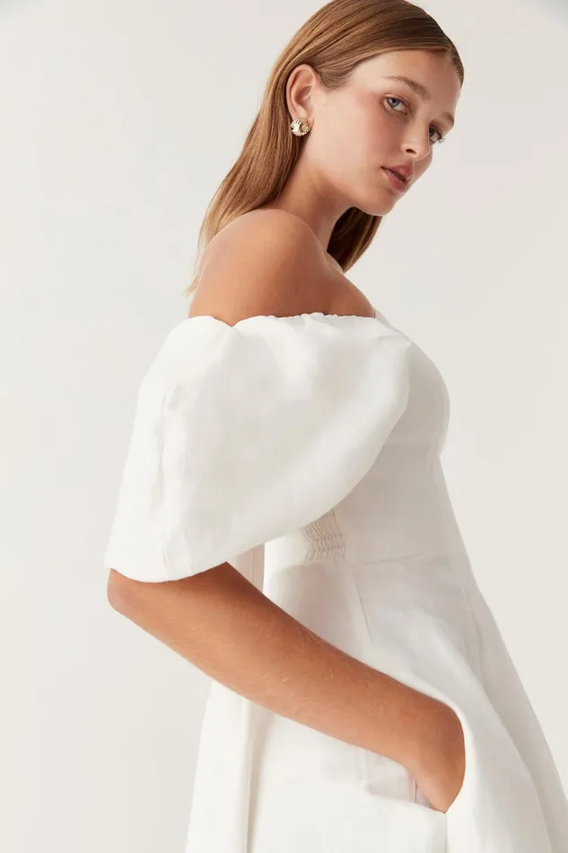Women Arista Tulip Sleeve Midi Dress Ivory Aje Dresses