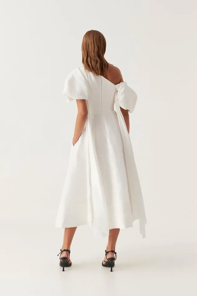 Women Arista Tulip Sleeve Midi Dress Ivory Aje Dresses
