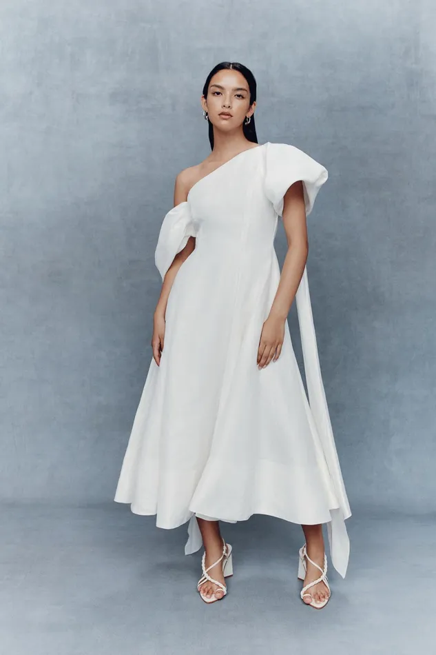 Women Arista Tulip Sleeve Midi Dress Ivory Aje Dresses