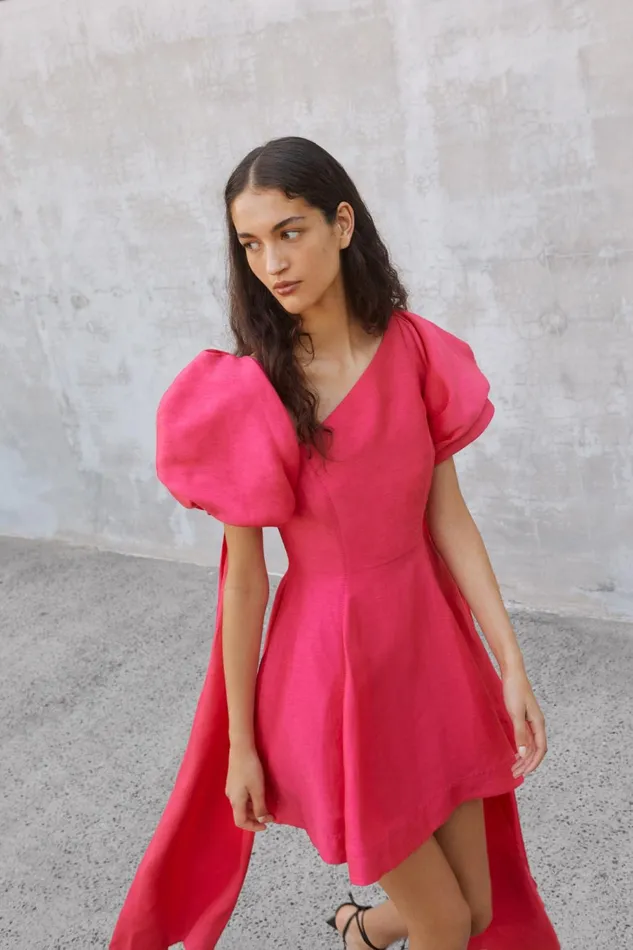 Women Arista Tulip Sleeve Mini Dress Bougainvillea Red Aje Dresses