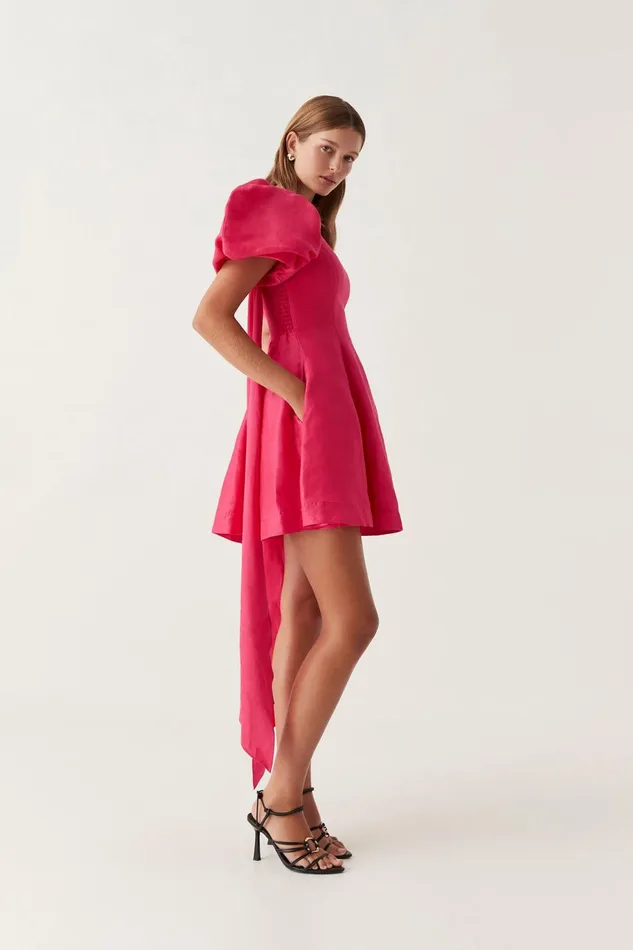 Women Arista Tulip Sleeve Mini Dress Bougainvillea Red Aje Dresses
