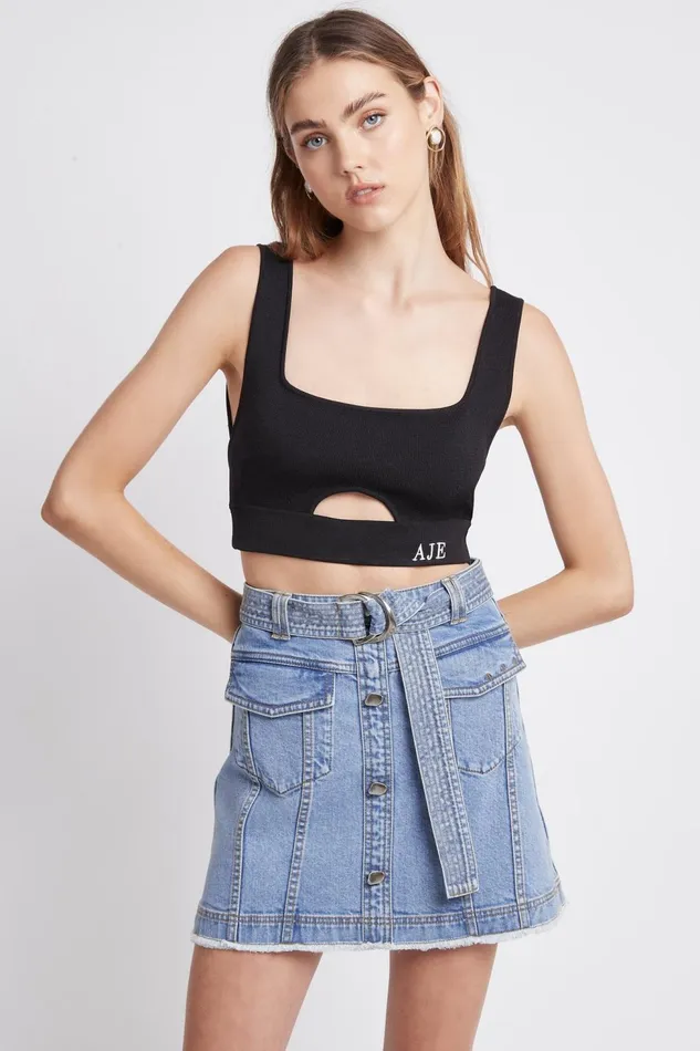 Women Arlow Denim Mini Skirt Classic Wash Aje Denim