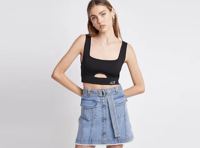 Women Arlow Denim Mini Skirt Classic Wash Aje Denim