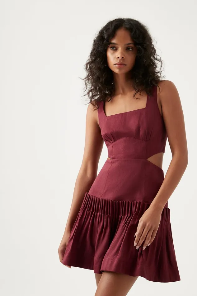 Women Audette Pleated Mini Dress Burgundy Aje Dresses