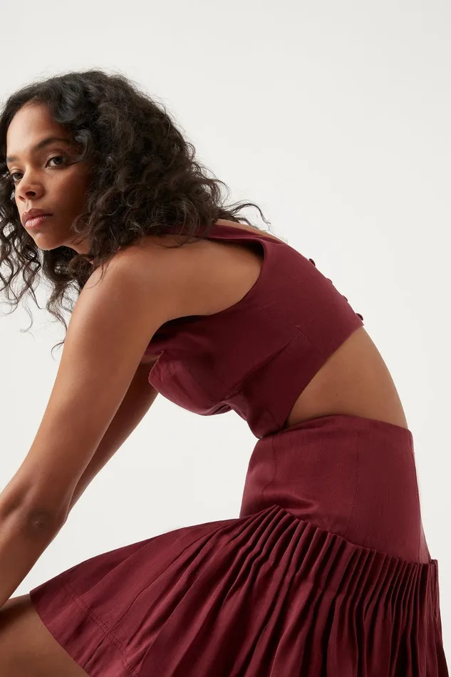 Women Audette Pleated Mini Dress Burgundy Aje Dresses