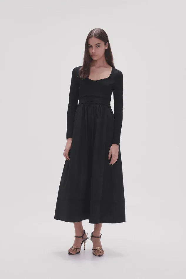 Women Audrey Knit Midi Dress Black Aje Dresses