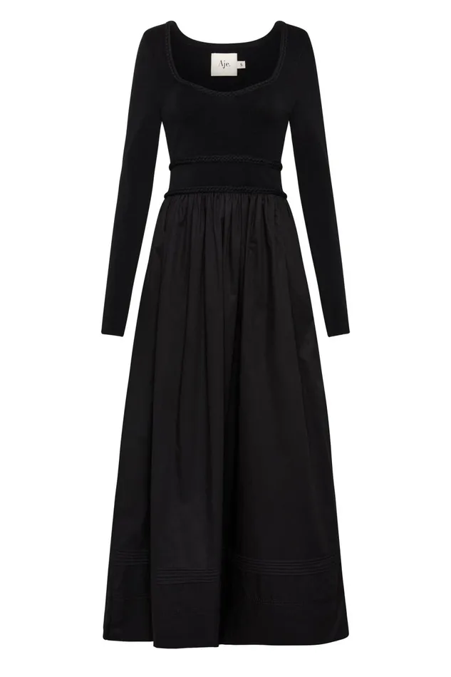 Women Audrey Knit Midi Dress Black Aje Dresses