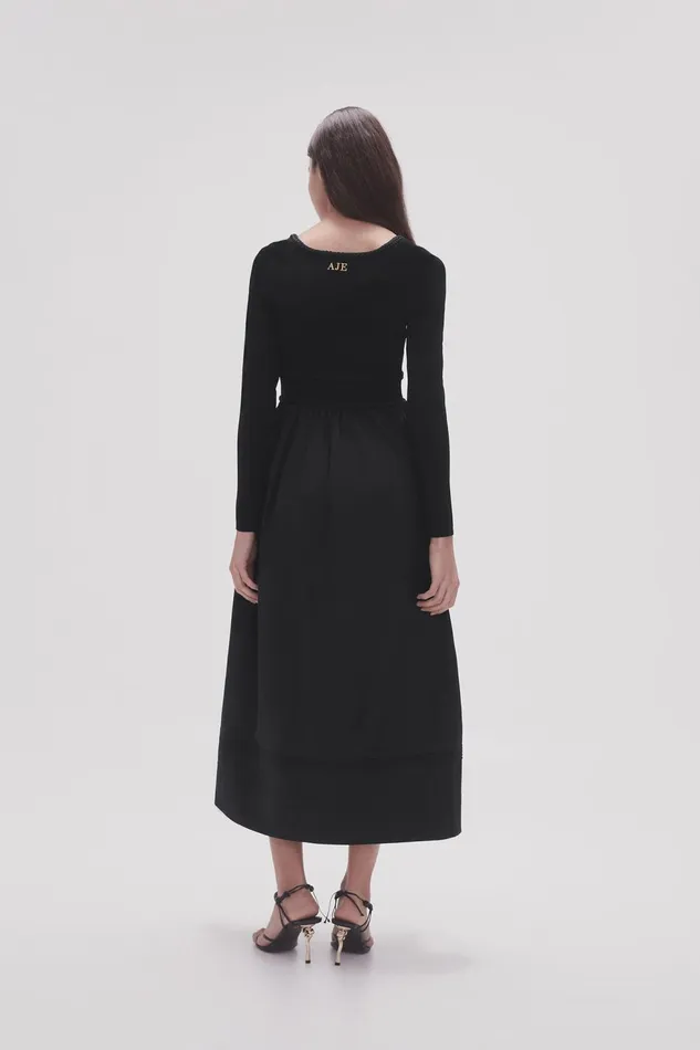 Women Audrey Knit Midi Dress Black Aje Dresses