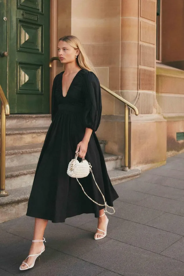 Women Audrey Waisted Midi Dress Black Aje Dresses