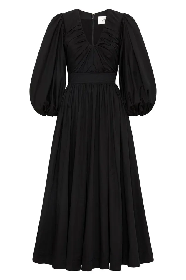 Women Audrey Waisted Midi Dress Black Aje Dresses