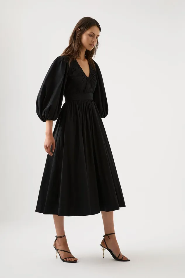 Women Audrey Waisted Midi Dress Black Aje Dresses