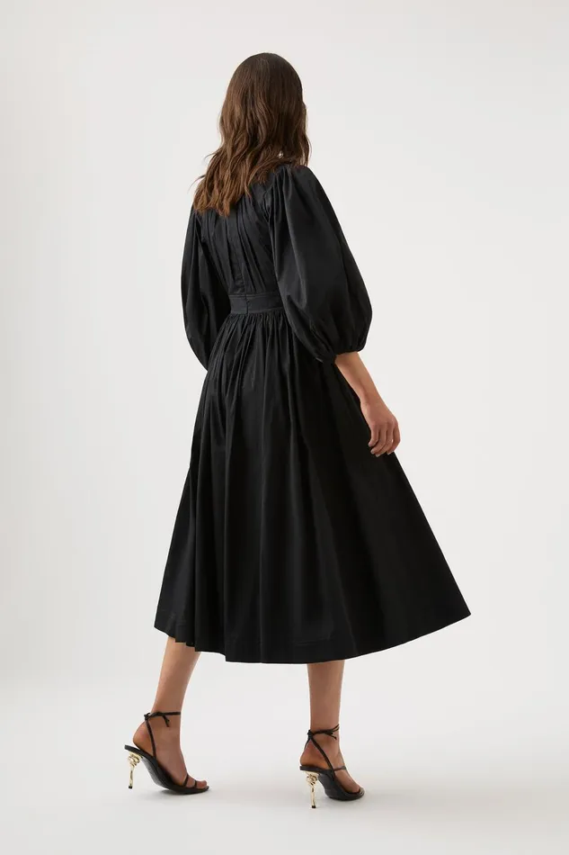 Women Audrey Waisted Midi Dress Black Aje Dresses