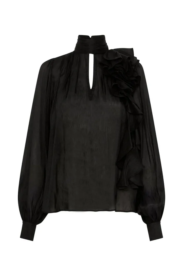 Women Aura Frilled Tie Blouse Black Aje Tops