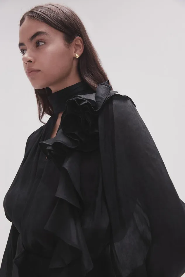 Women Aura Frilled Tie Blouse Black Aje Tops