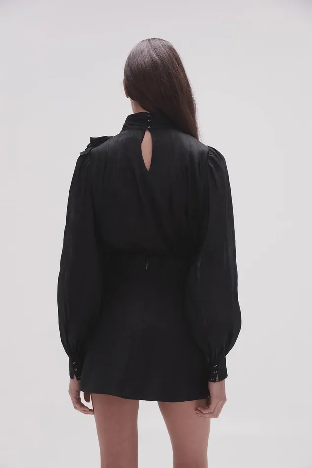 Women Aura Frilled Tie Blouse Black Aje Tops