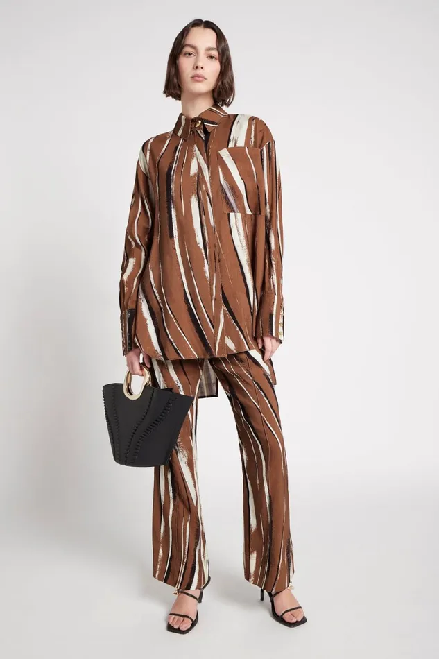 Women Aurelie Flare Pant Neutral Stripe Print Aje Pants