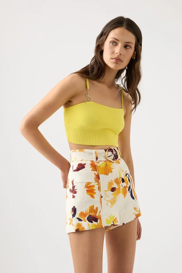 Women Aurora Pinstitch Utility Short Pressed Sunflowers Aje Shorts