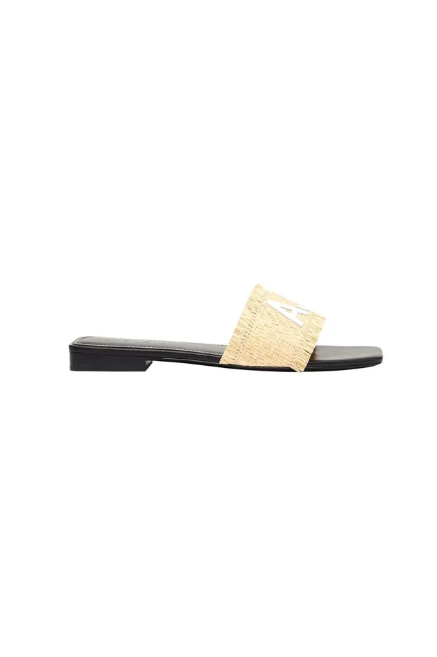 Women Aurora Raffia Logo Flat Sandal Naturalblack Aje Shoes