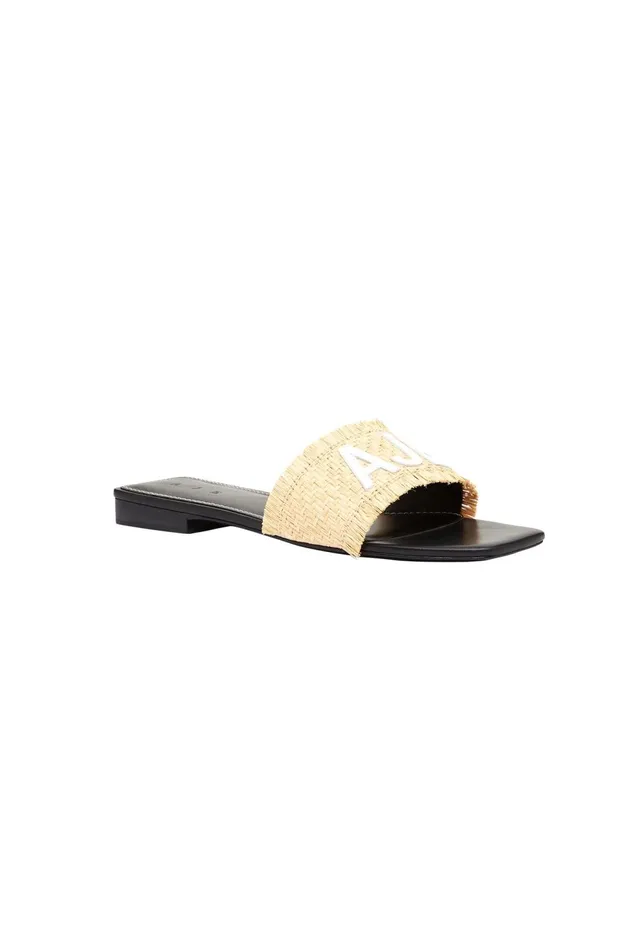 Women Aurora Raffia Logo Flat Sandal Naturalblack Aje Shoes