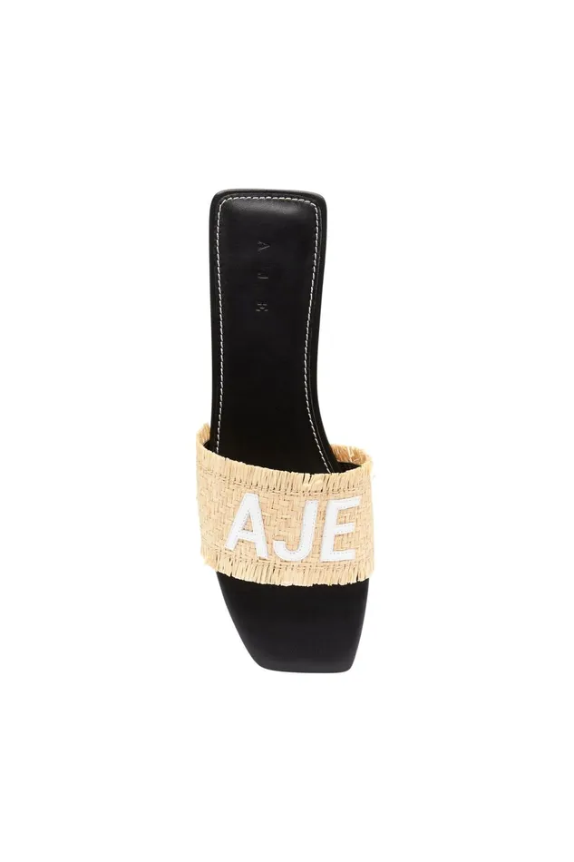 Women Aurora Raffia Logo Flat Sandal Naturalblack Aje Shoes