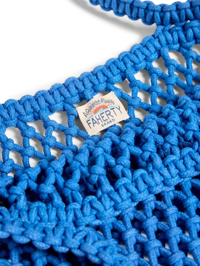 Women Bags Faherty Sunwashed Macrame Tote Strong Blue