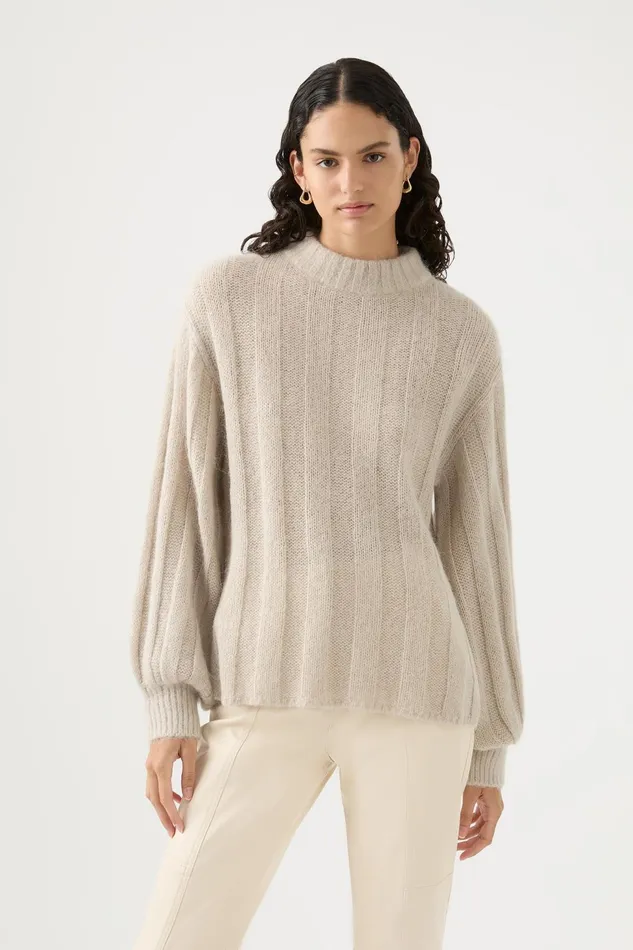 Women Banksia Wide Rib Jumper Sandstone Beige Aje Knitwear and Jumpers