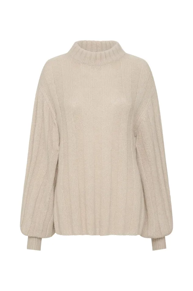 Women Banksia Wide Rib Jumper Sandstone Beige Aje Knitwear and Jumpers