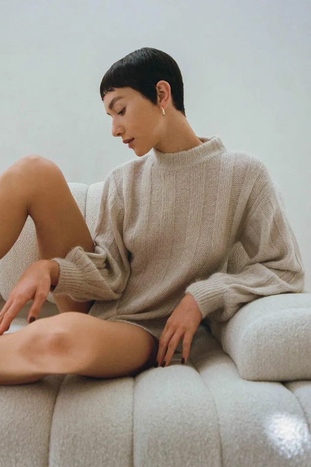 Women Banksia Wide Rib Jumper Sandstone Beige Aje Knitwear and Jumpers