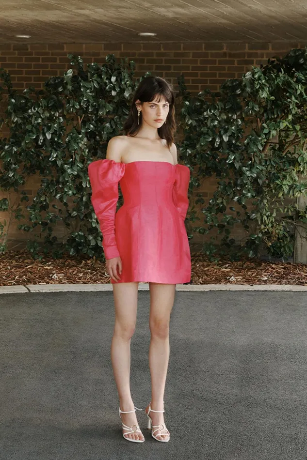 Women Baret Sleeved Mini Dress Hot Pink Aje Dresses